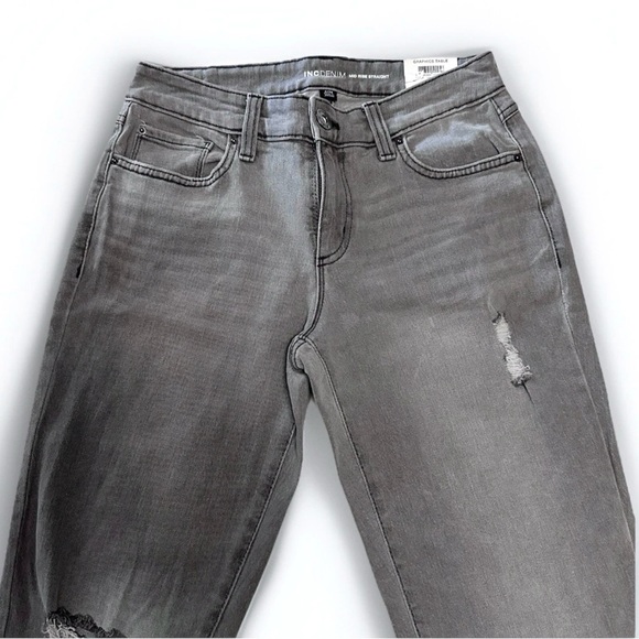 INC Denim Mid Rise Straight Jeans 2/26 Gray Fade Wash Distressed NWT - Picture 3 of 12